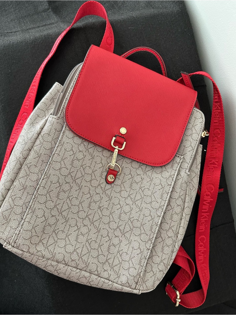Calvin Klein Red-Accent Monogram Backpack